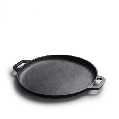 Black cast iron skillet pan with two sturdy handles ideal for cooking featuring decorbites cast iron design
