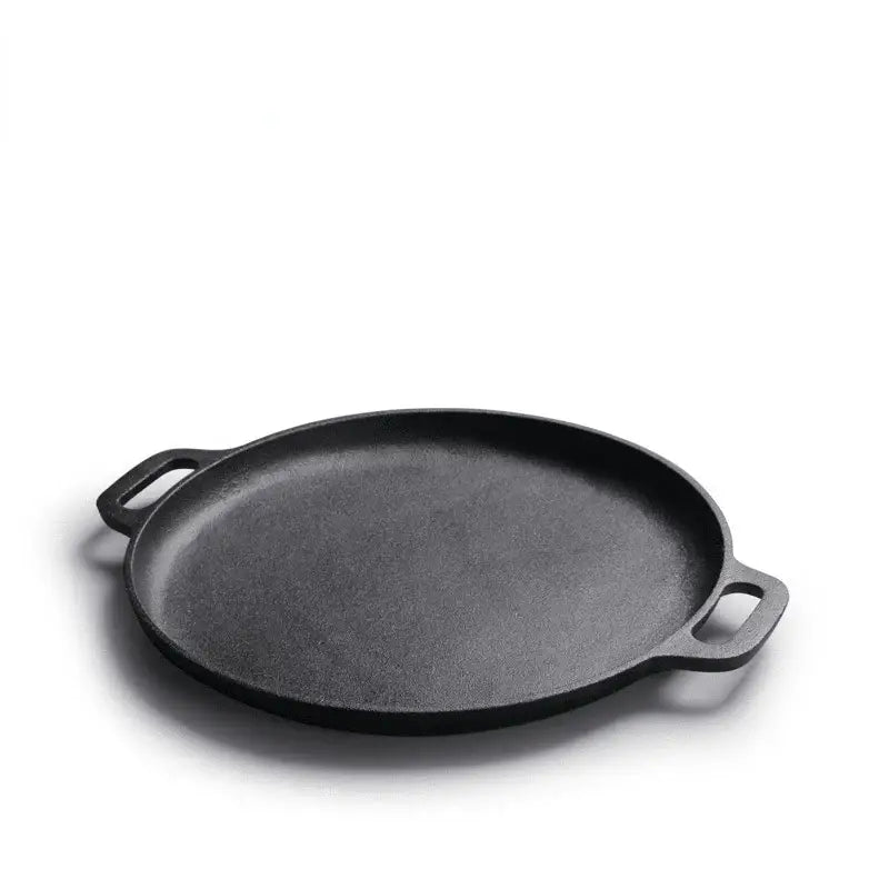 Black cast iron skillet pan with two sturdy handles ideal for cooking featuring decorbites cast iron design