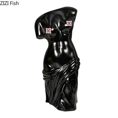 Black glossy resin human body figurine bust vase with draped fabric for living room decorbites decorbites human body