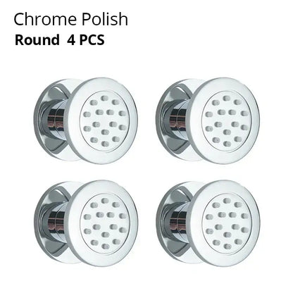 Set of four chrome-plated brass body round shower spa jets with grid pattern for decorbites brass body bathroom use