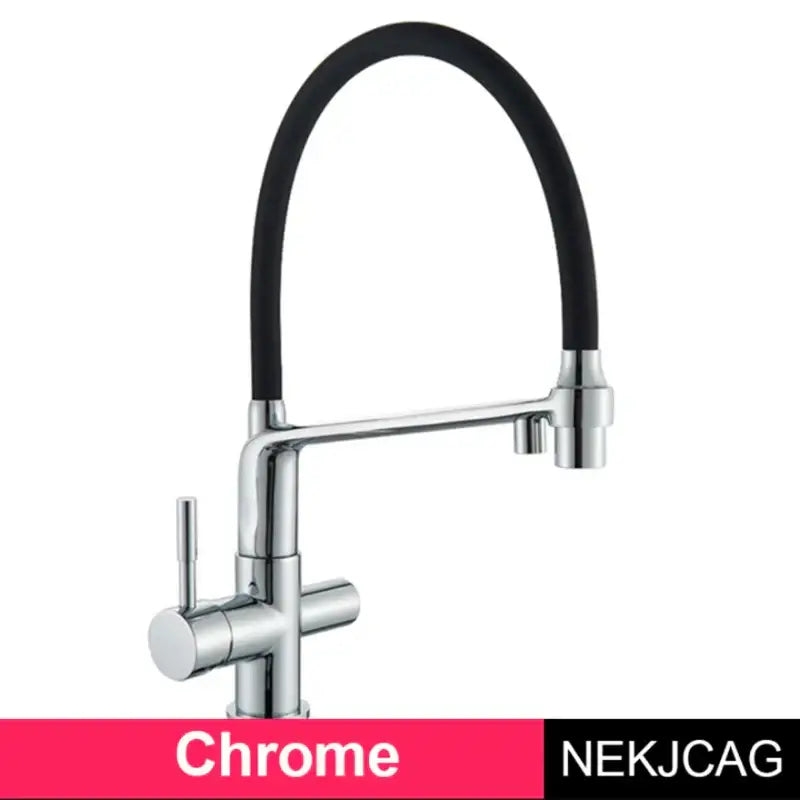 Black chrome kitchen faucet with chrome finish, sleek arched black flexible hose, modern cross-handle design decorbites black chrome