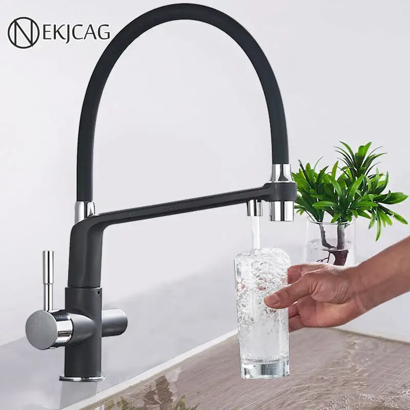 Black matte and chrome kitchen faucet with flexible gooseneck spout pull down sprayer and water filter by nekjcag decorbites black chrome