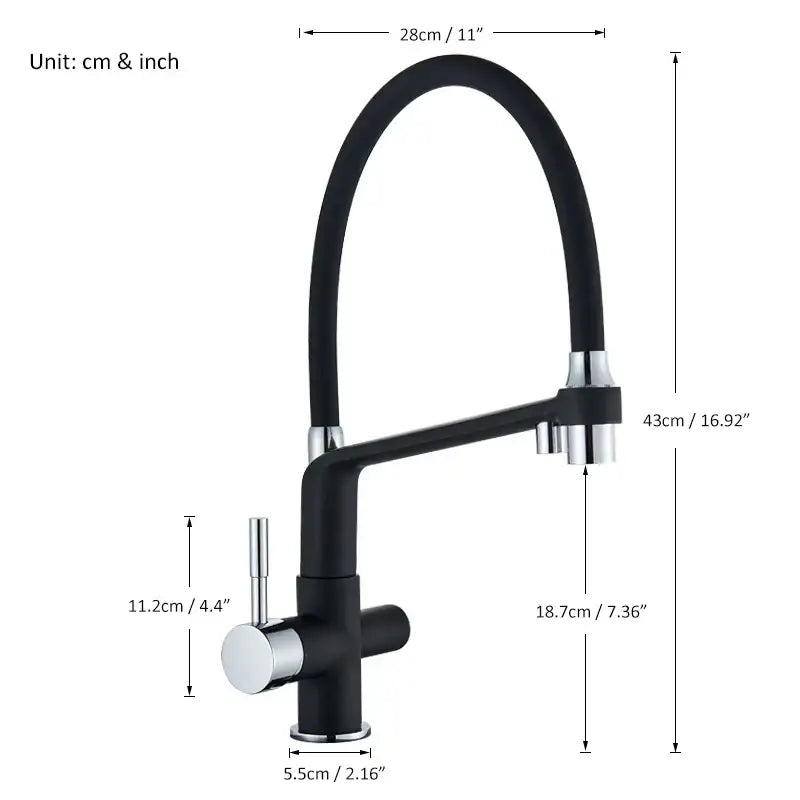 Black matte and chrome kitchen faucet with flexible gooseneck spout pull down sprayer for decorbites black chrome kitchen