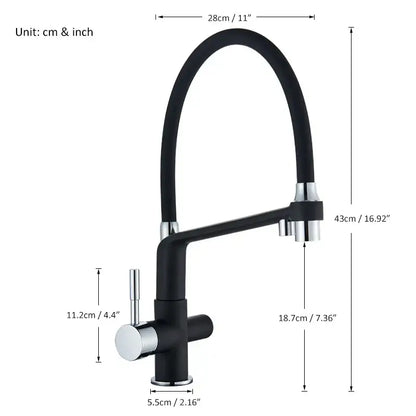 Black matte and chrome kitchen faucet with flexible gooseneck spout pull down sprayer for decorbites black chrome kitchen