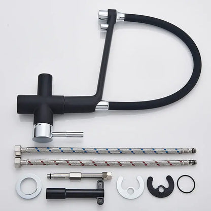 Black chrome kitchen faucet with pull down sprayer flexible hose and installation hardware decorbites black chrome model