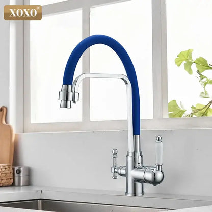 Decorbites black kitchen faucet with a blue flexible hose chrome finish and white ceramic handles for decorbites black deck