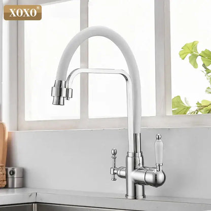 Decorbites black kitchen faucet with chrome finish white flexible spout and clear glass handles for modern decorbites black deck