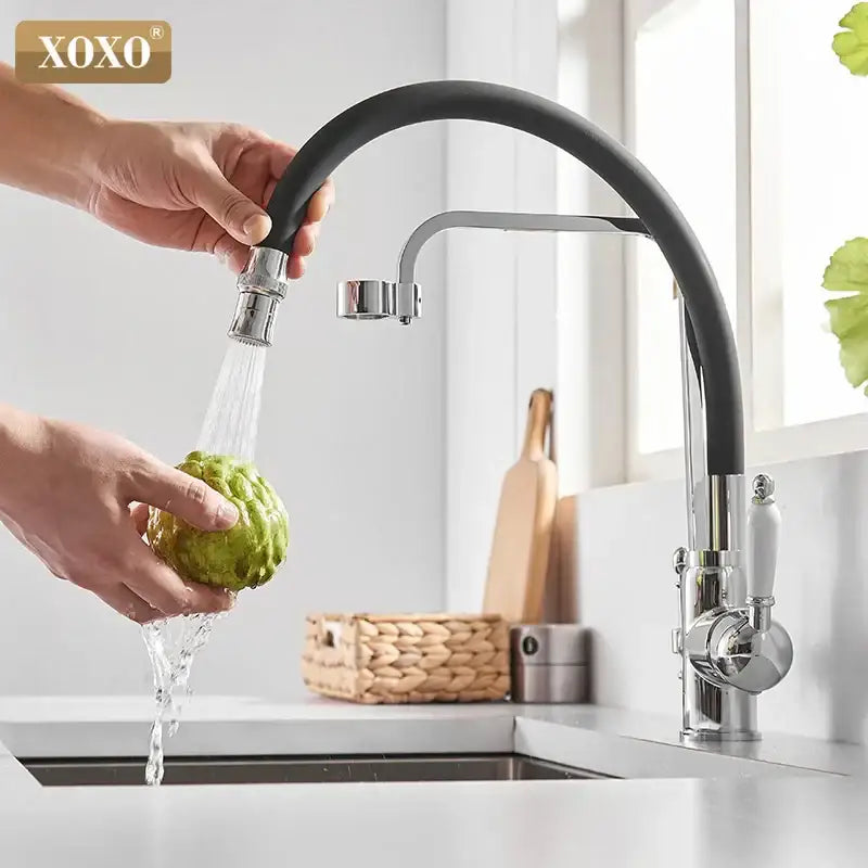Decorbites black kitchen faucet with flexible spout chrome accents and white ceramic handle for modern kitchen decorbites black deck