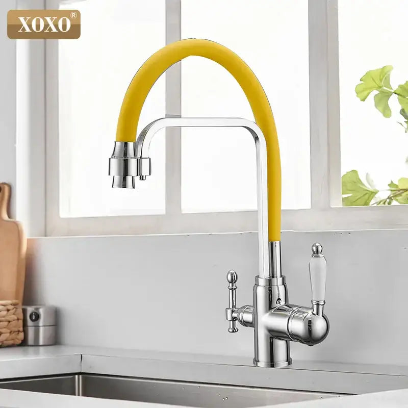 Yellow flexible hose black and chrome kitchen faucet with white ceramic handle for decorbites black deck installation