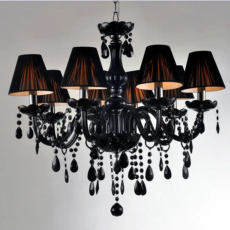 Black crystal chandelier lamps with multiple tiers of teardrop crystals and fabric shades for dining room decorbites black crystal