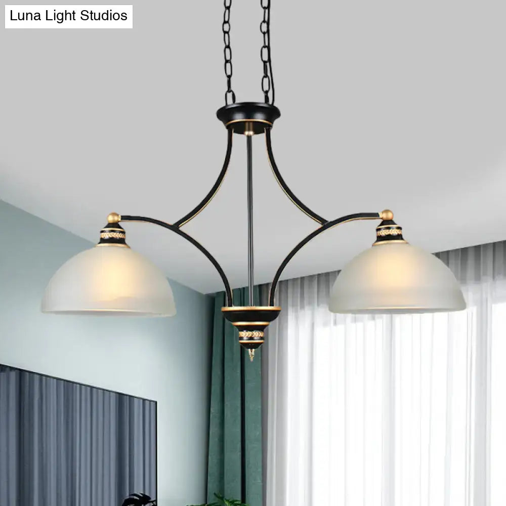 DecorBites™ traditional black dome two-light pendant chandelier with white glass shades for kitchen island lighting