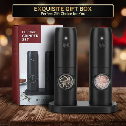 Black electric salt pepper grinder set with transparent windows usb rechargeable for kitchen use