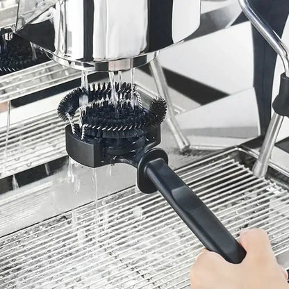 Black espresso machine brewing head cleaner set with multi-brush flexible bristles for thorough brewing head cleaning