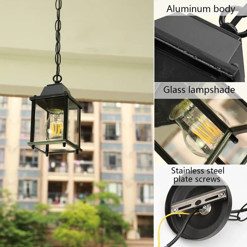 Black European Outdoor Lantern Pendant Light - Decorbites