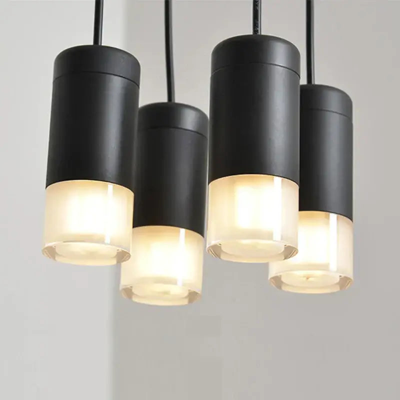 Black geometric decorbites designer nordic ceiling chandelier with black cylindrical pendant lights and frosted glass bases