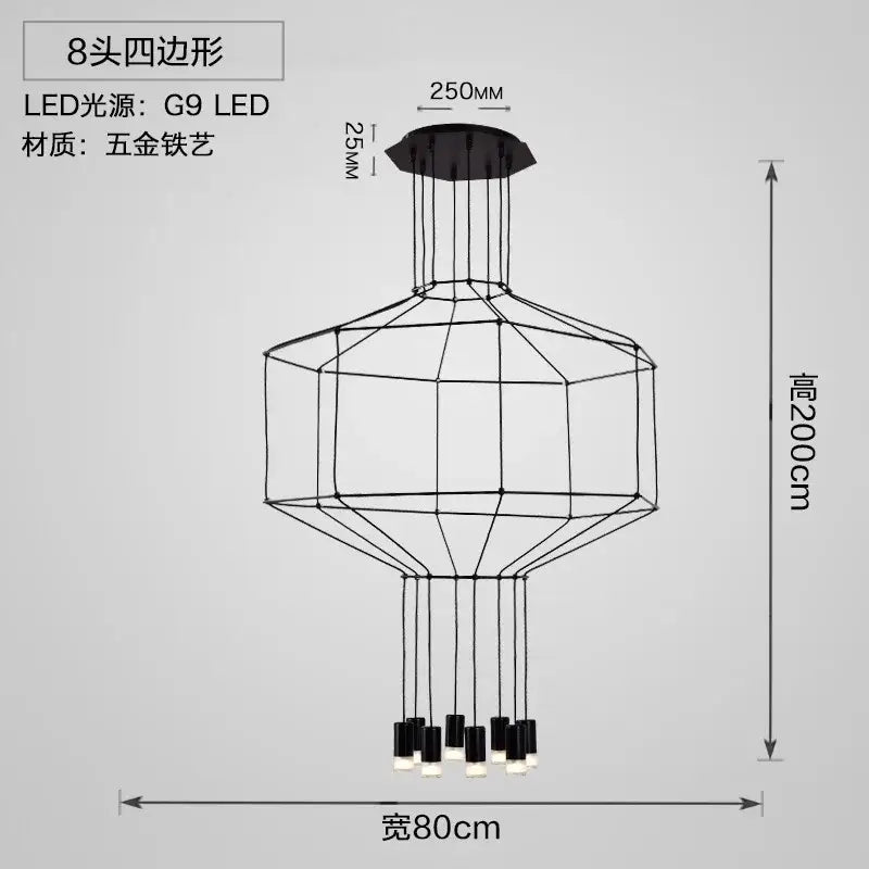 Black geometric designer nordic ceiling chandelier with eight g9 led lights and metal frame for living room decorbites designer nordic