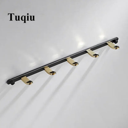 Black gold metal wall mounted robe rack with five hooks for towel storage by decorbites brass