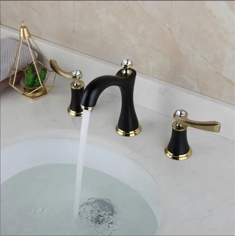 Black and gold crystal brass bathroom sink faucet with waterfall design and elegant crystal accents for bathroom sink faucets