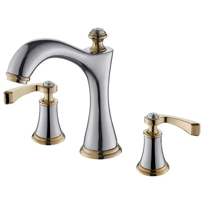 Black and gold crystal waterfall brass bathroom sink faucets with polished chrome and gold accents and crystal handles