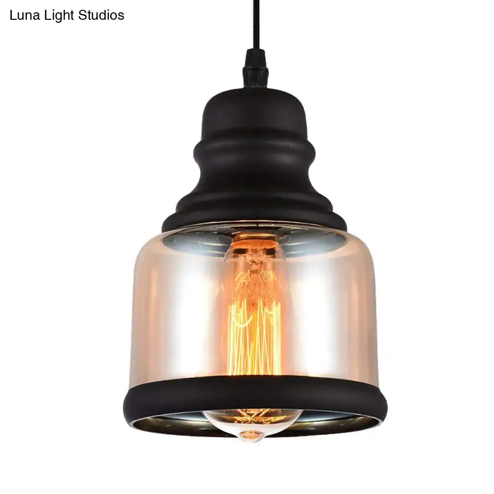 Decorbites black industrial cylinder pendant lighting with clear glass shade and exposed filament bulb for living room pendant lighting