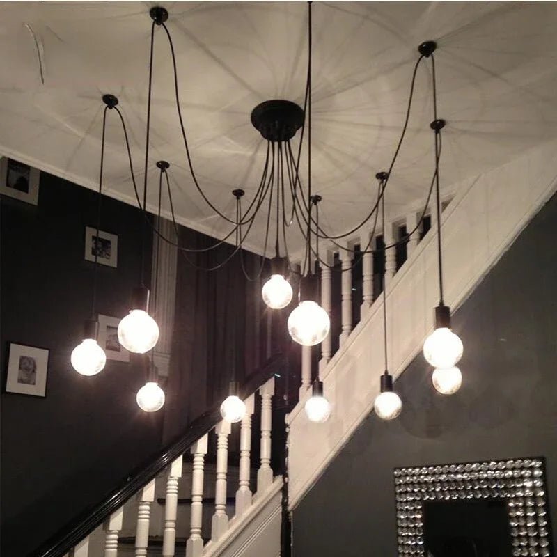 Black Industrial Spider Pendant Light, 6-Light Iron - Decorbites