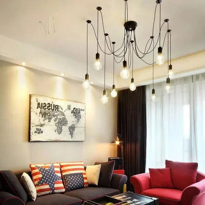 Black Industrial Spider Pendant Light, 6-Light Iron - Decorbites