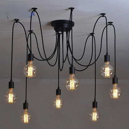 Black Industrial Spider Pendant Light, 6-Light Iron - Decorbites