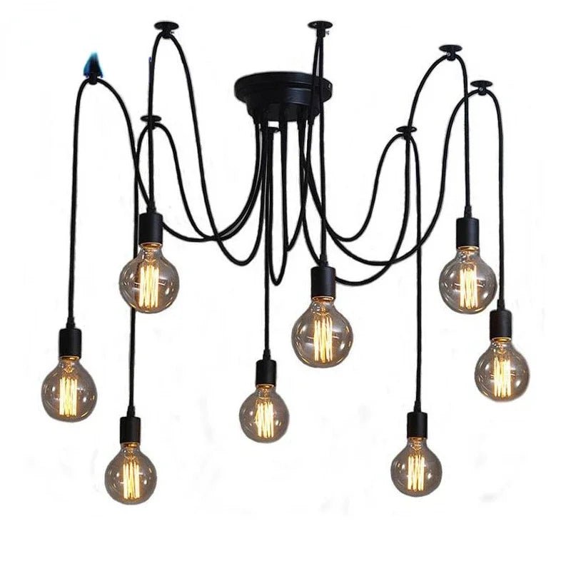 Black Industrial Spider Pendant Light, 6-Light Iron - Decorbites