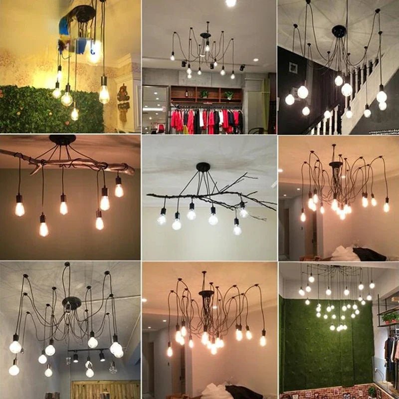 Black Industrial Spider Pendant Light, 6-Light Iron - Decorbites