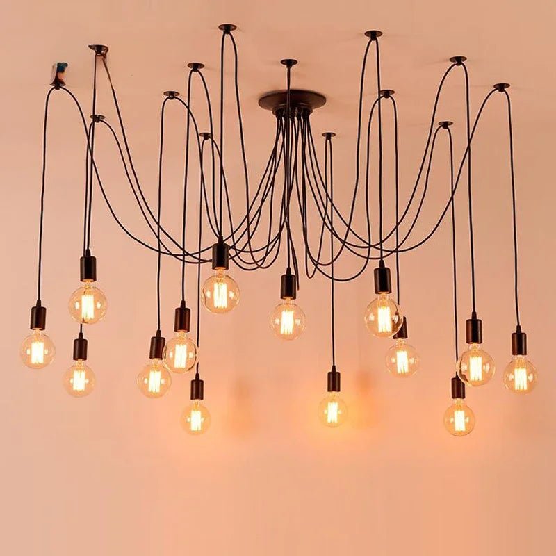 Black Industrial Spider Pendant Light, 6-Light Iron - Decorbites