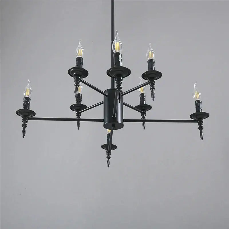 Black wrought iron candle chandelier pendant light with candle-style bulbs for living room decorbites iron art decor