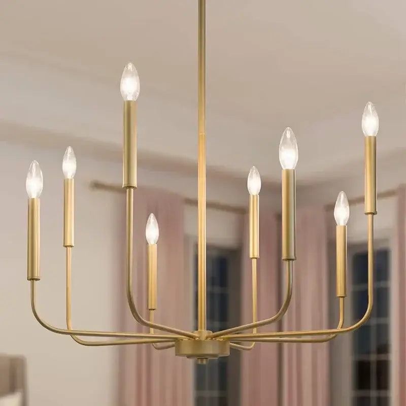 Brass-finished decorbites iron branch chandelier pendant light with eight candle-style bulbs for dining room decor