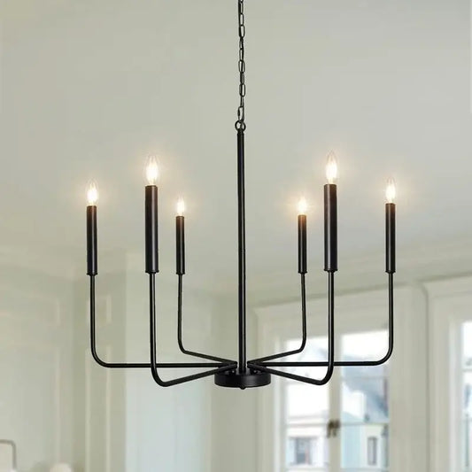 Black iron branch chandelier pendant light with six candle-style bulbs for dining room decorbites iron branch design
