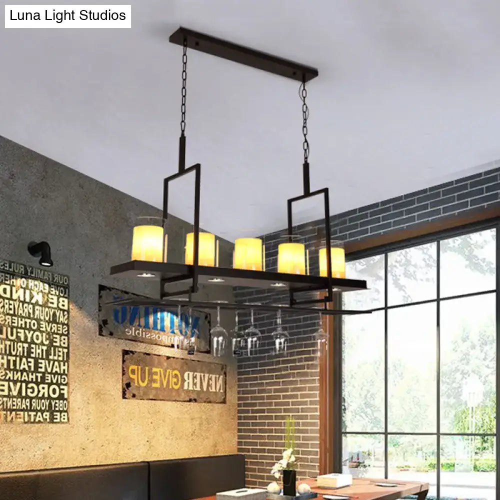 DecorBites black industrial-style island light fixture with five warm-toned clear glass cylindrical candle bulbs
