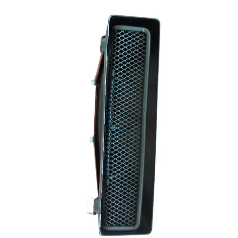 Black leather coffee capsule holder stand rack with a black rectangular mesh air intake grille design