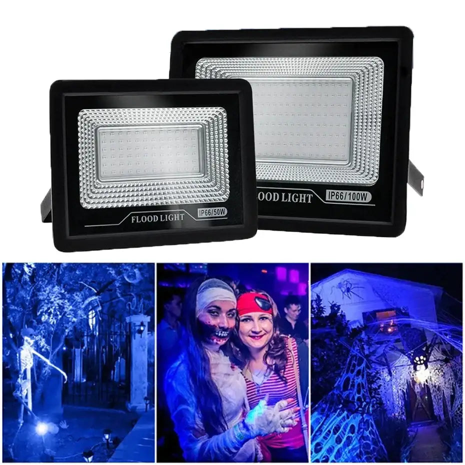 Black led uv black light flood lamp with silver led panels ip66 waterproof rating for halloween party decor