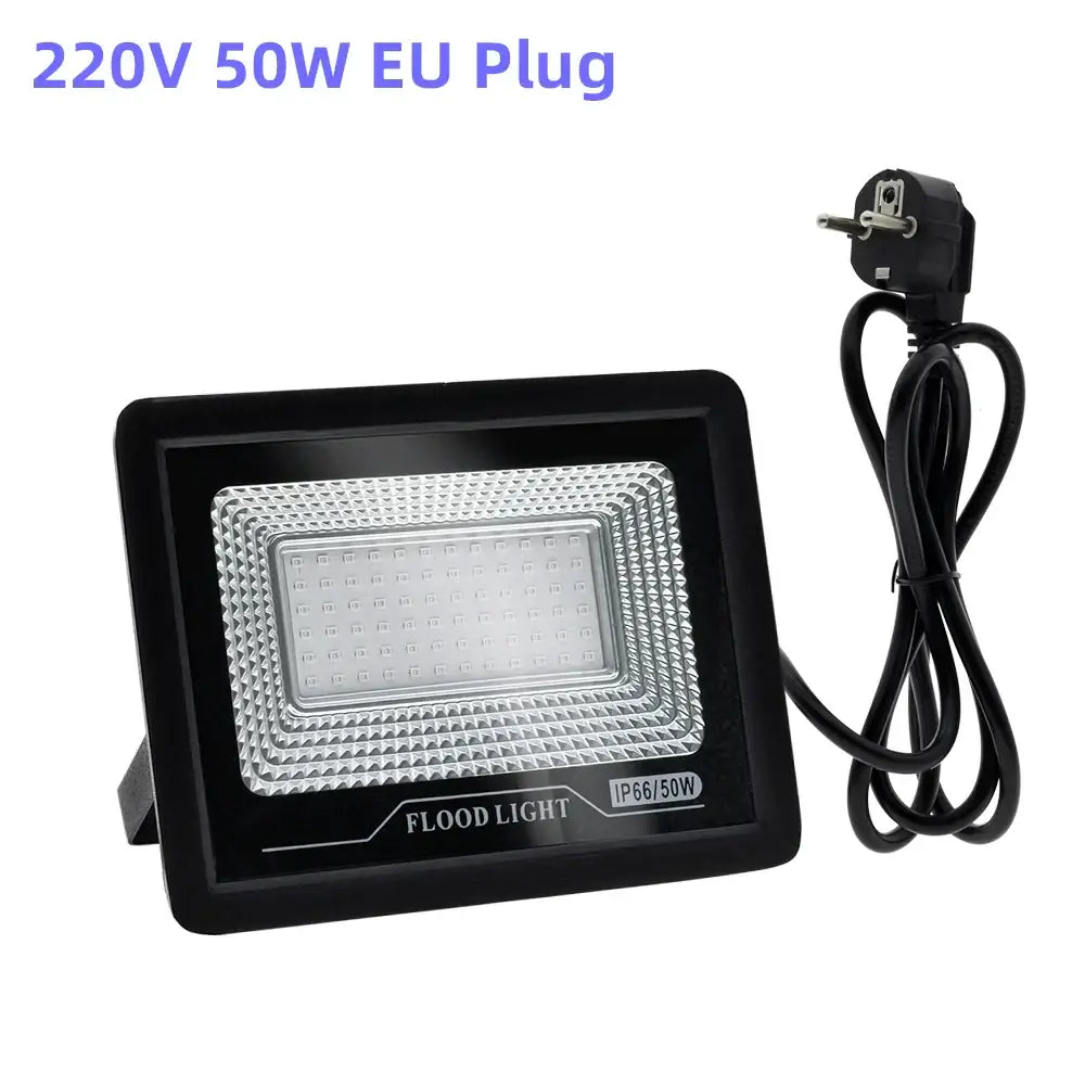 Black led uv black light flood lamp with textured silver panel and eu plug for halloween party decor