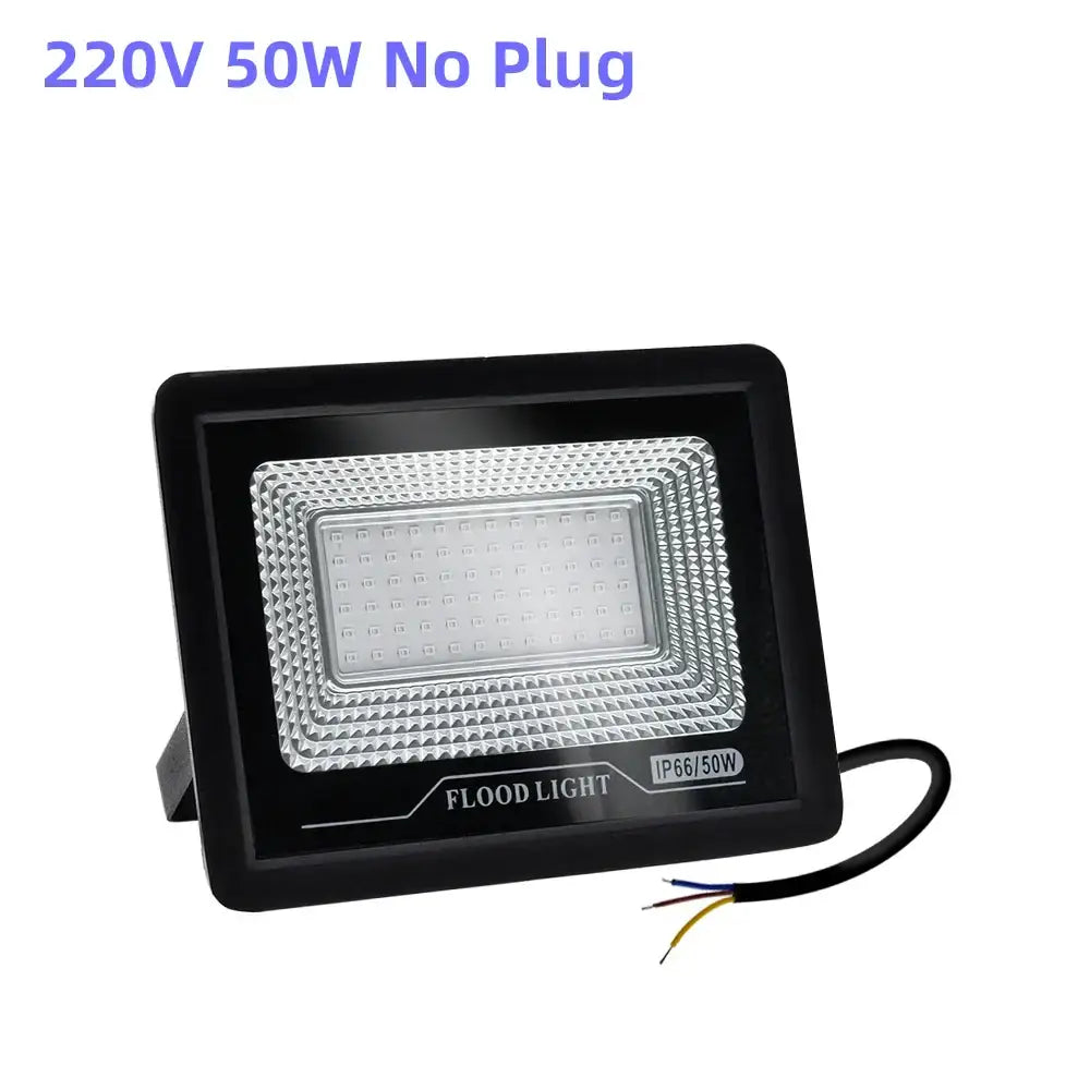 Black rectangular led uv black light flood lamp with textured silver panel and wiring for halloween party decor