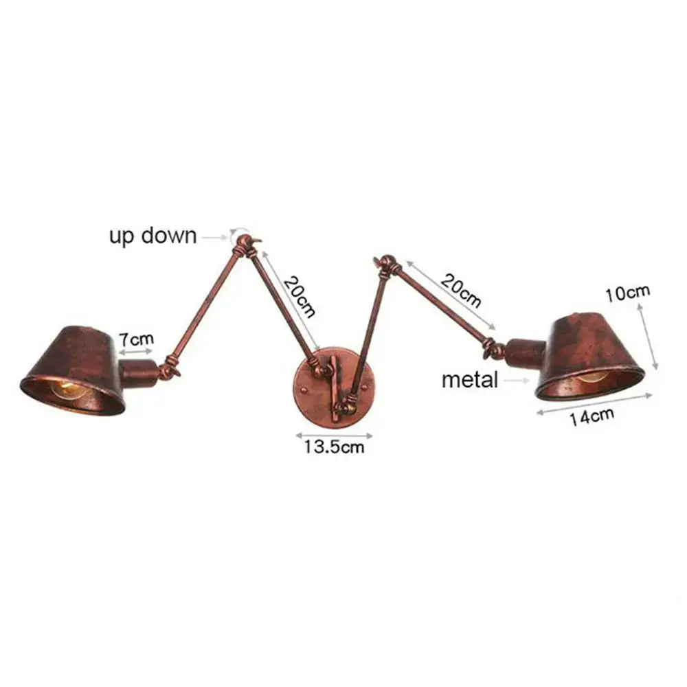 Copper-finished metal double swing arm wall sconce with conical shades for bedroom reading light