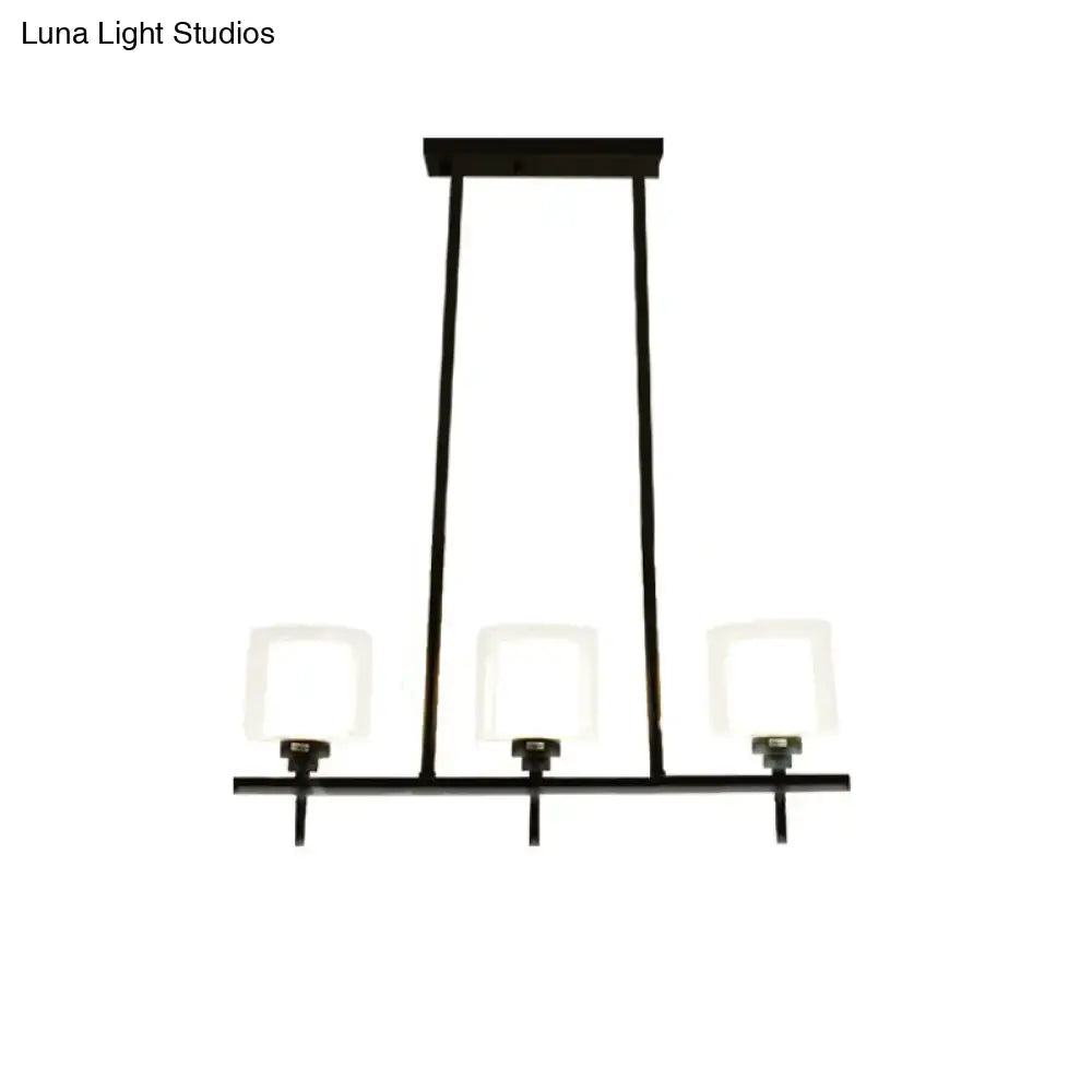 Black metal 3 light cylinder chandelier with three square frosted glass shades for dining room 110v-120v e26 e27 lamp