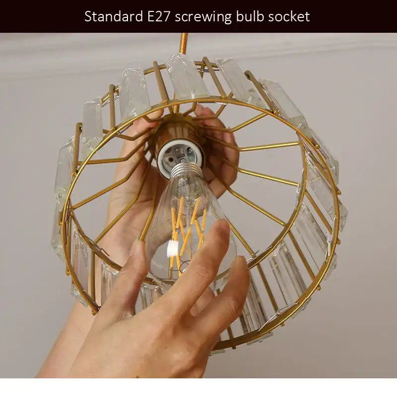 Gold-toned pendant lamp with clear crystal panels and e27 base for decorbites crystal kitchen pendant use