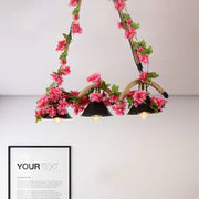 DecorBites™ black conical metal pendant light with braided rope and fake flowers for led incandescent fluorescent 220v-240v use