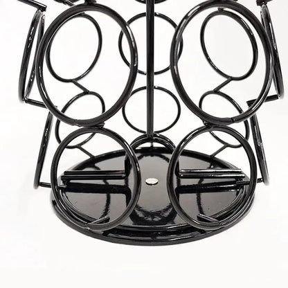 Black metal rotating dolce gusto storage rack with circular holders and glossy finish for kitchen capsules