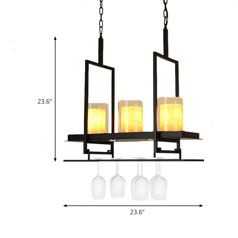 Black metal wine glass chandelier with three amber led incandescent fluorescent candle lights and chain cord length adjustment