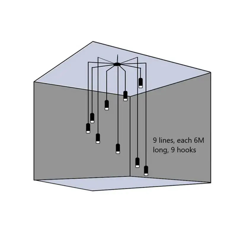 Black minimalist led wall lamp with nine black pendant hooks suspended from central hub for bedroom decorbites wall lamp