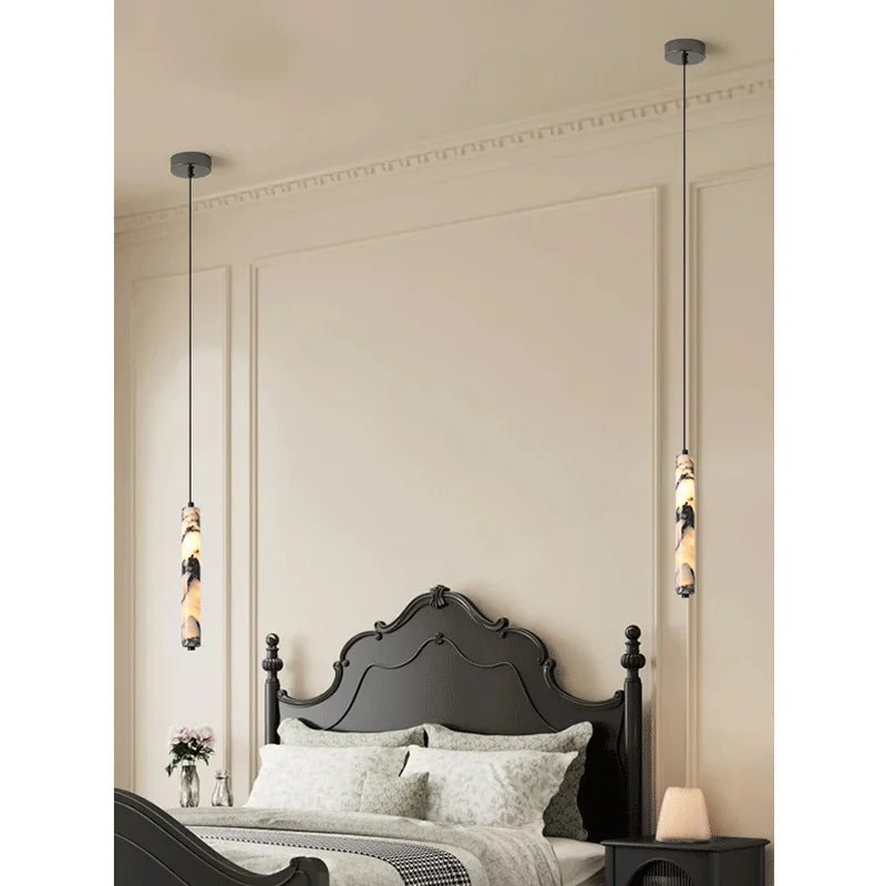Black Natural Stone Cylinder Pendant Light - Decorbites