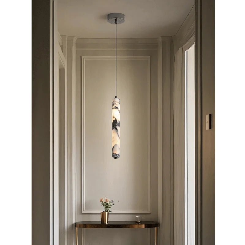Black Natural Stone Cylinder Pendant Light - Decorbites