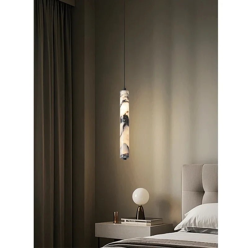 Black Natural Stone Cylinder Pendant Light - Decorbites
