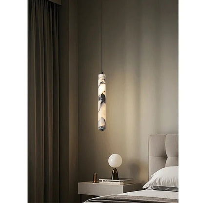Black Natural Stone Cylinder Pendant Light - Decorbites