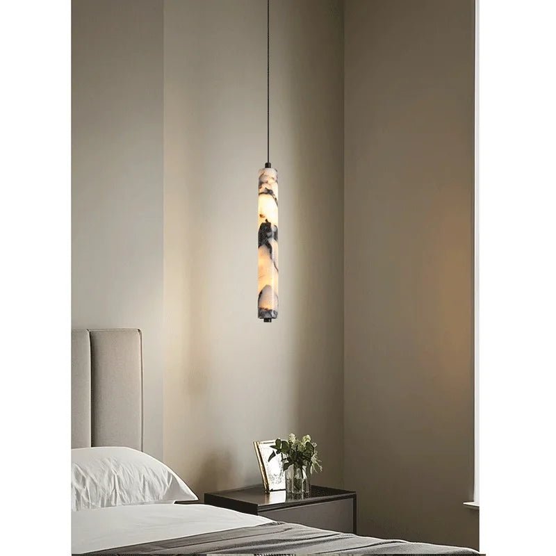 Black Natural Stone Cylinder Pendant Light - Decorbites